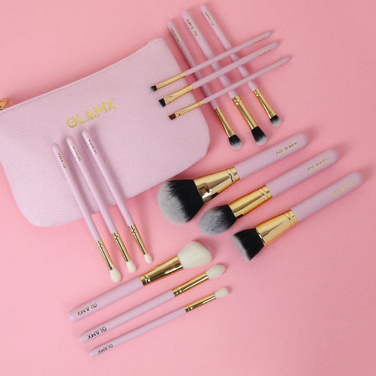 15 Piece Pink and Gold Makeup Brush Set | GX41