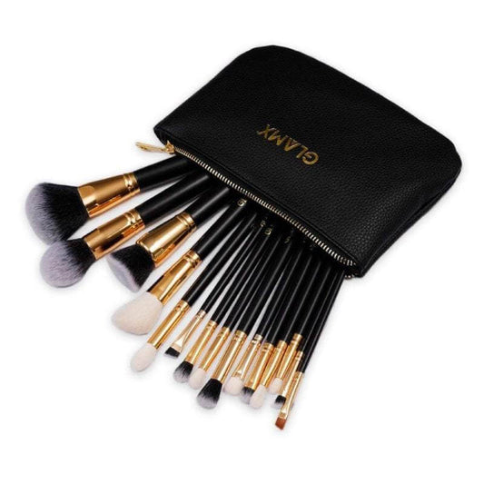 15 Piece Black and Gold Makeup Brush Set | GX40