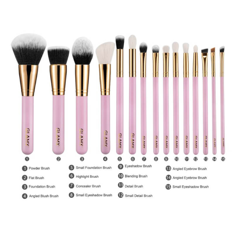15 Piece Pink and Gold Makeup Brush Set | GX41