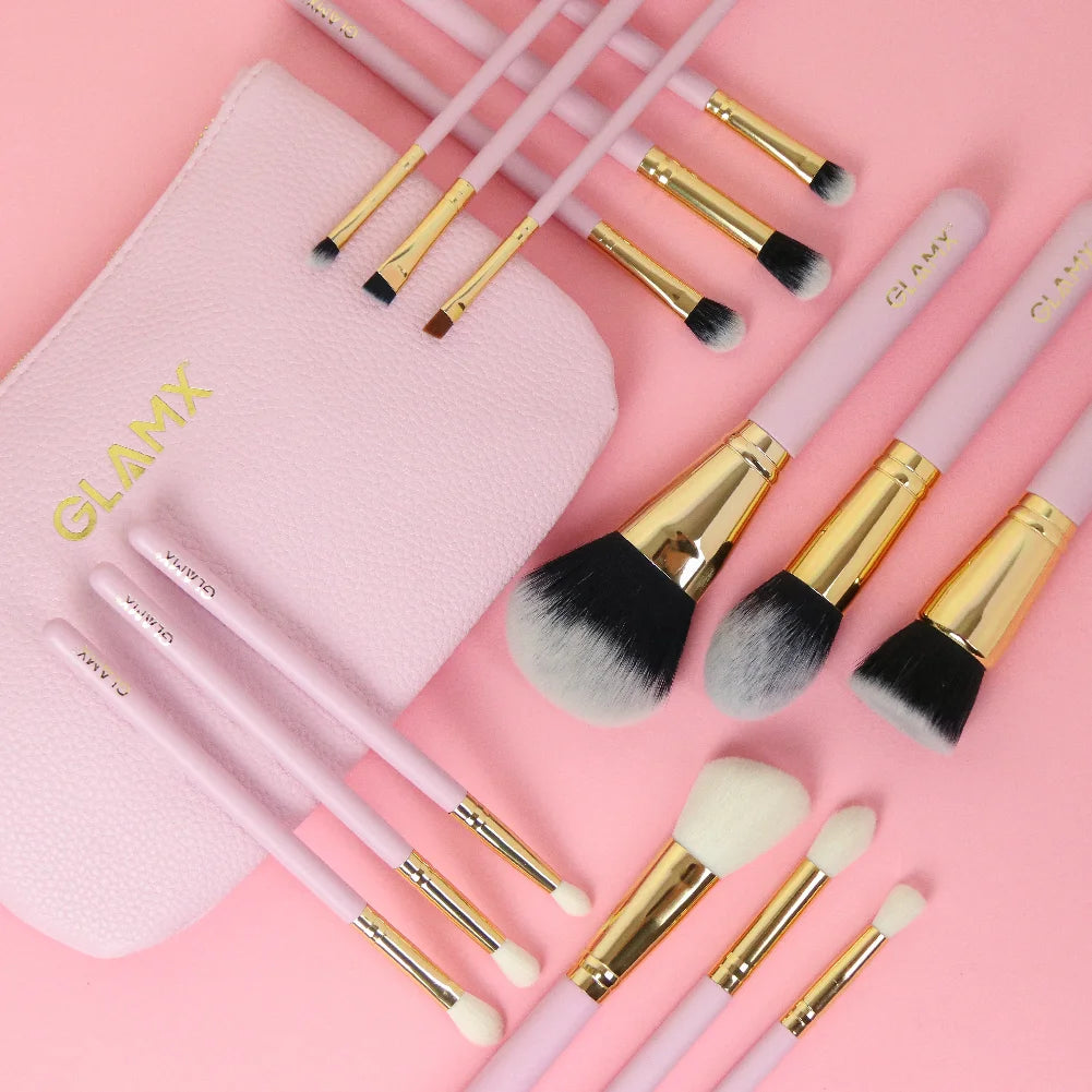 15 Piece Pink Gold Makeup Brush Set GX41 Makeup Brushes by GLAMX