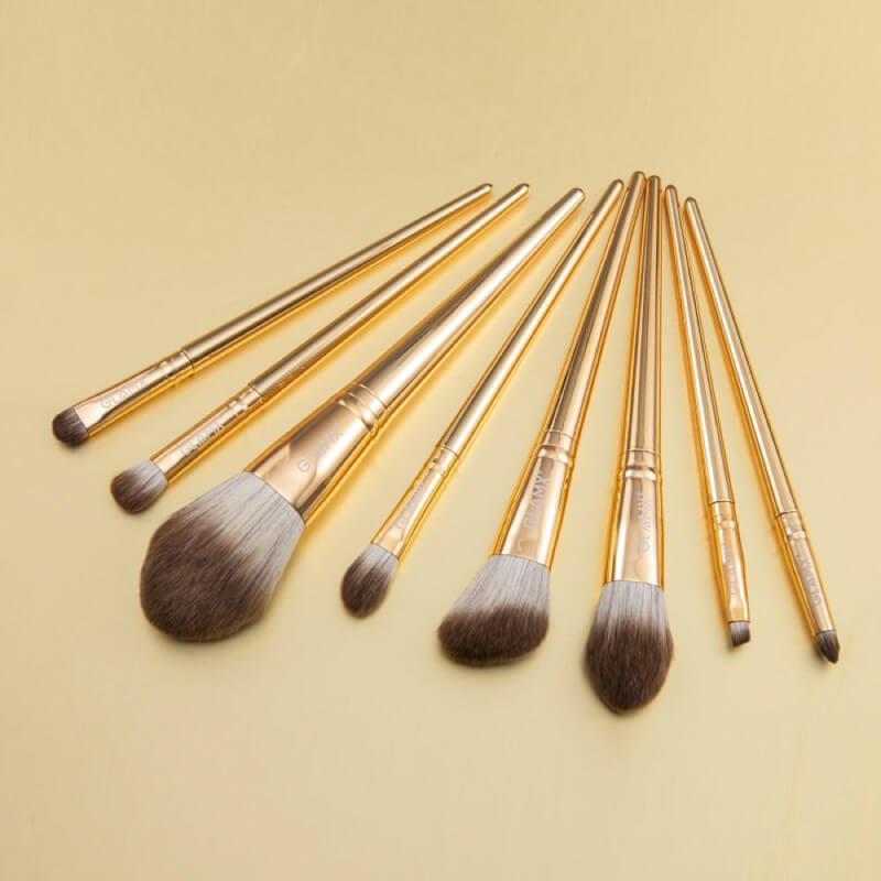 8 Piece Gold Makeup Brush Set GLAMX GX11 Luxury Gold Makeup Brushes