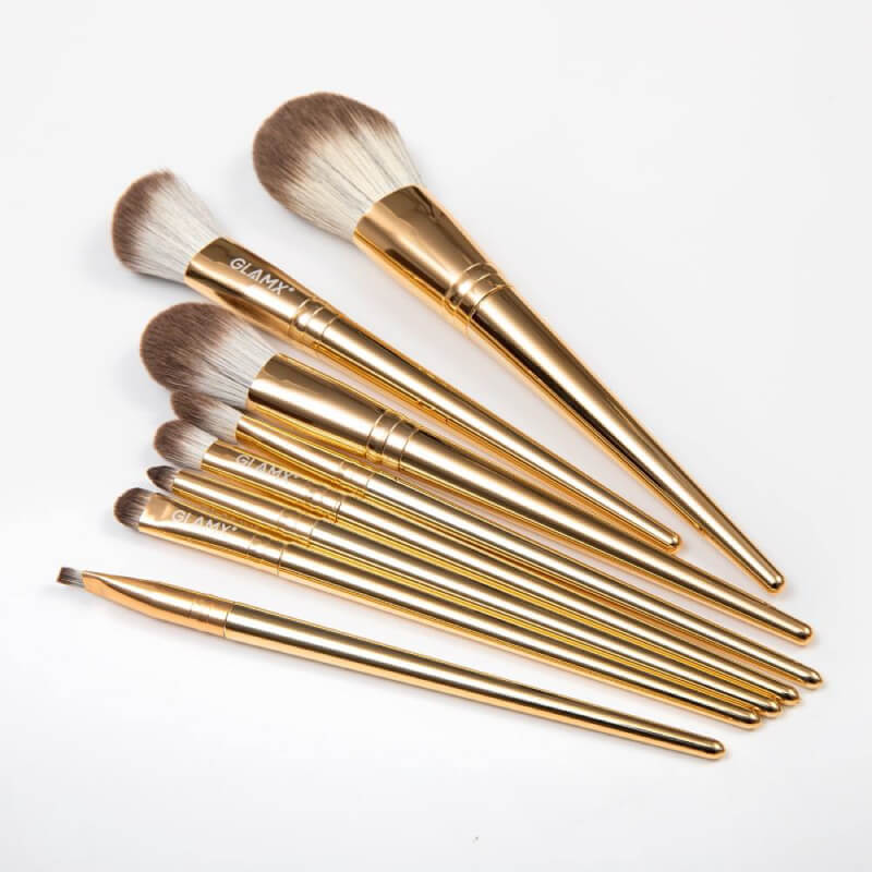 8 Piece Gold Makeup Brush Set GLAMX GX11 Luxury Gold Makeup Brushes