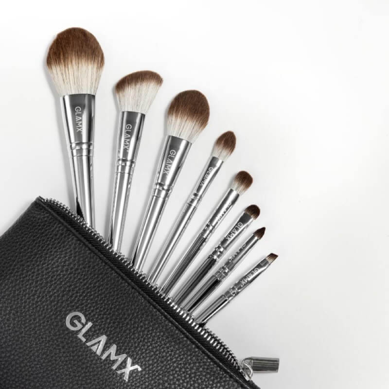 8 Piece Silver Makeup Brush Set | GX10