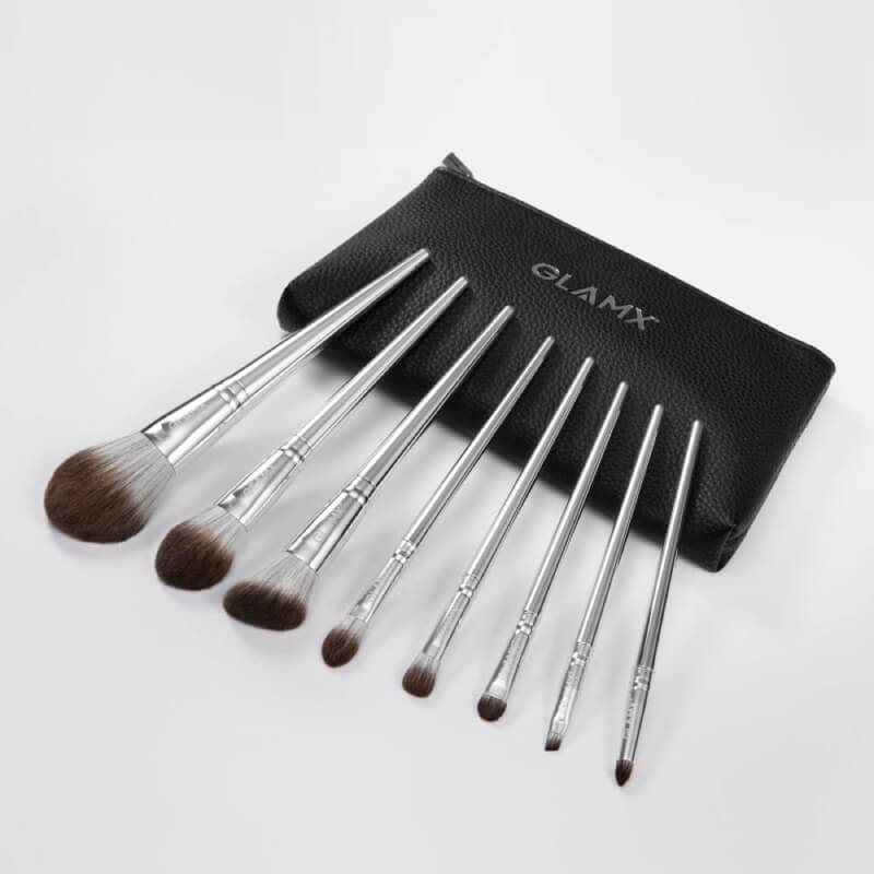 8 Piece Silver Makeup Brush Set | GX10