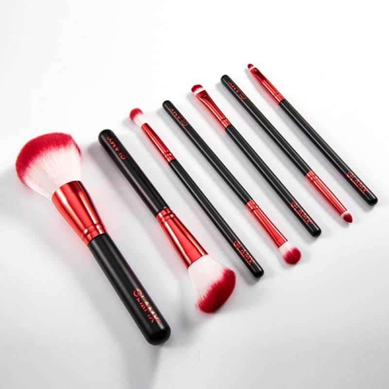 8 Piece Candy Apple Red and Black Makeup Brush Set | GX21