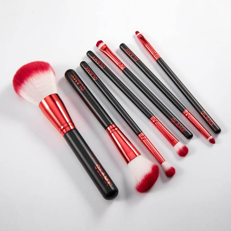 8 Piece Candy Apple Red and Black Makeup Brush Set | GX21