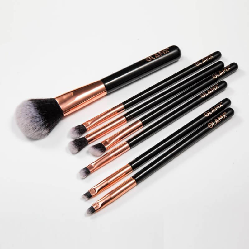 7 Piece Rose Gold and Black Makeup Brush Set | GX30