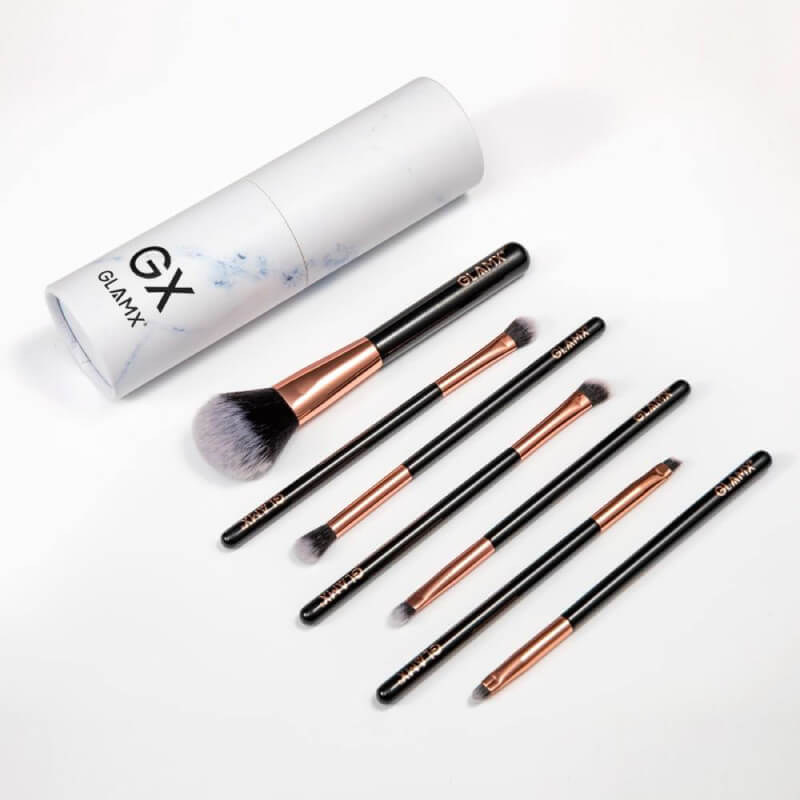 7 Piece Rose Gold and Black Makeup Brush Set | GX30