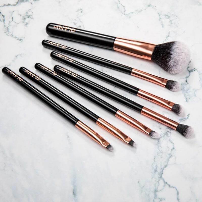 7 Piece Rose Gold and Black Makeup Brush Set | GX30