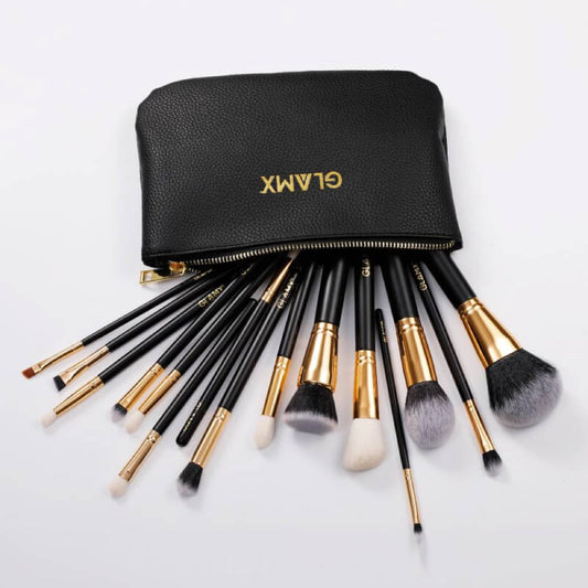 15 Piece Black and Gold Makeup Brush Set | GX40