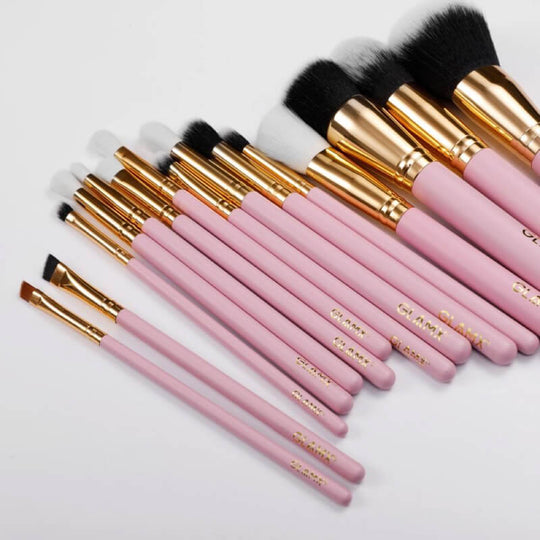 15 Piece Pink & Gold Makeup Brush Set | GX41 Makeup Brushes by GLAMX