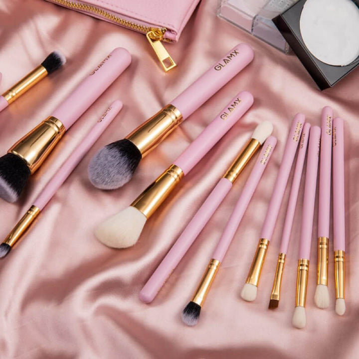 15 Piece Pink & Gold Makeup Brush Set GX41 Makeup Brushes by GLAMX