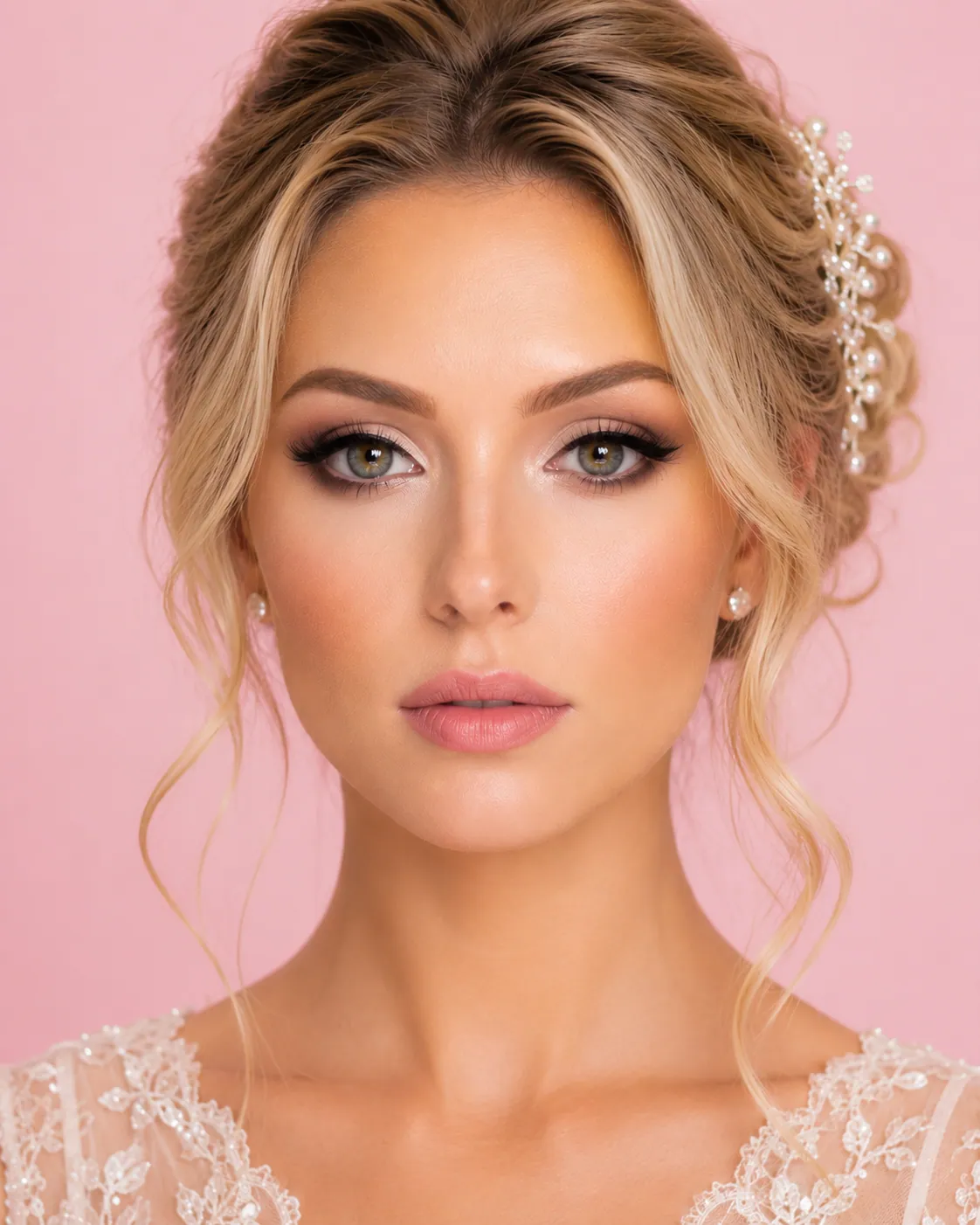 The same model after a GlamX professional bridal makeup application