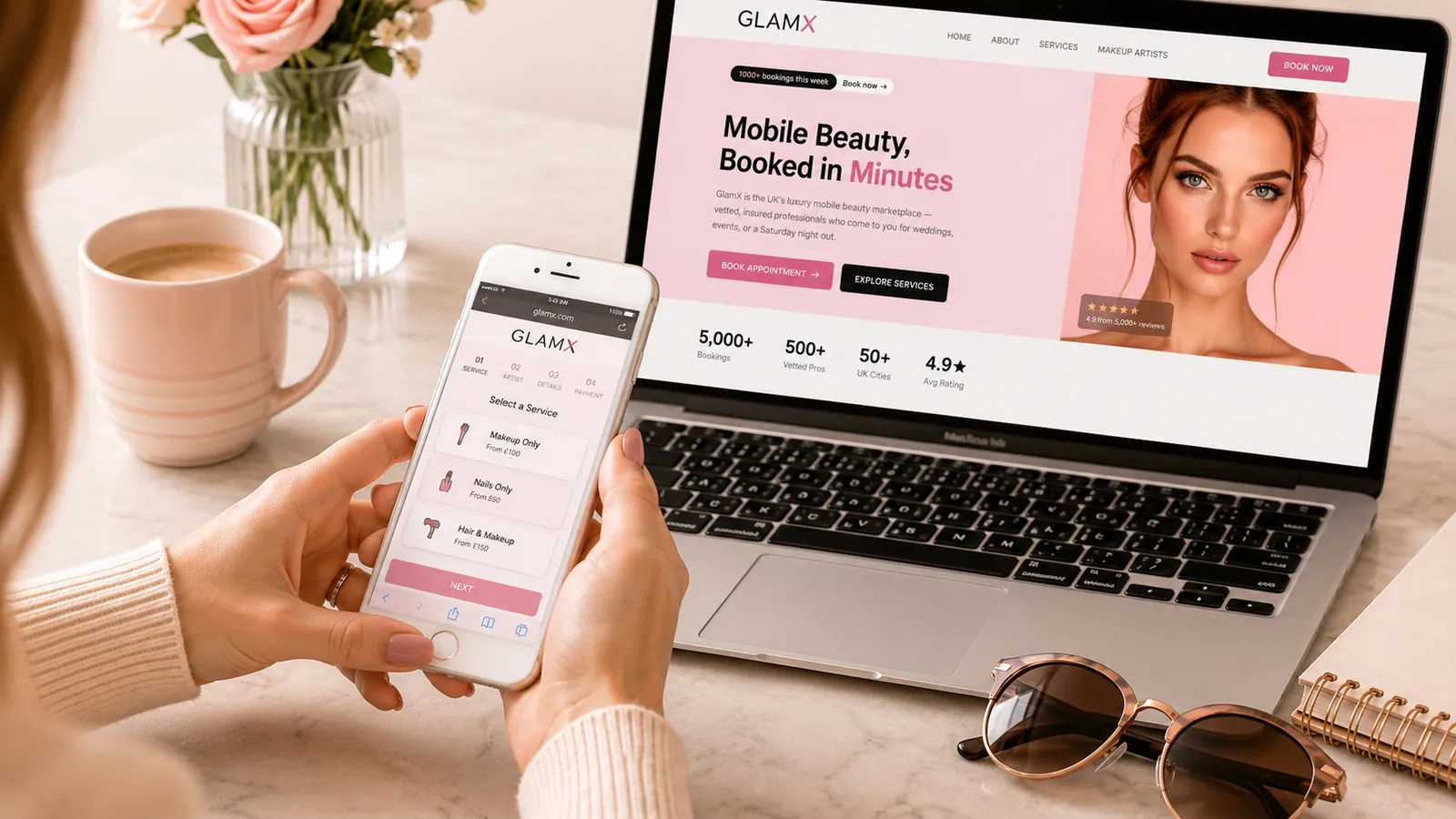 Searching for local hair and makeup artists on a phone